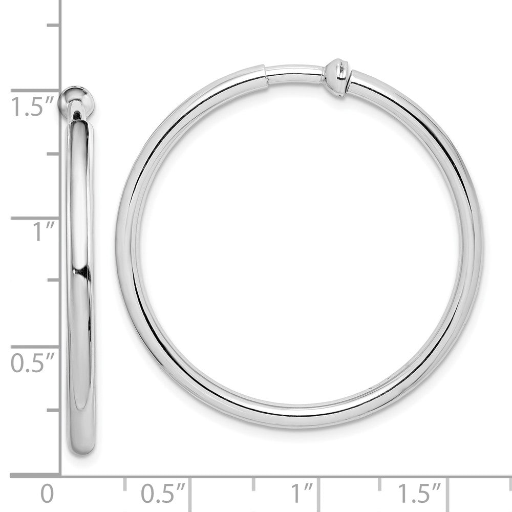 Rhodium-plated Silver 2.5x30mm Non-Pierced Hoop Earrings