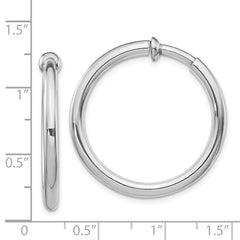 Rhodium-plated Silver 3x25mm Non-Pierced Hoop Earrings