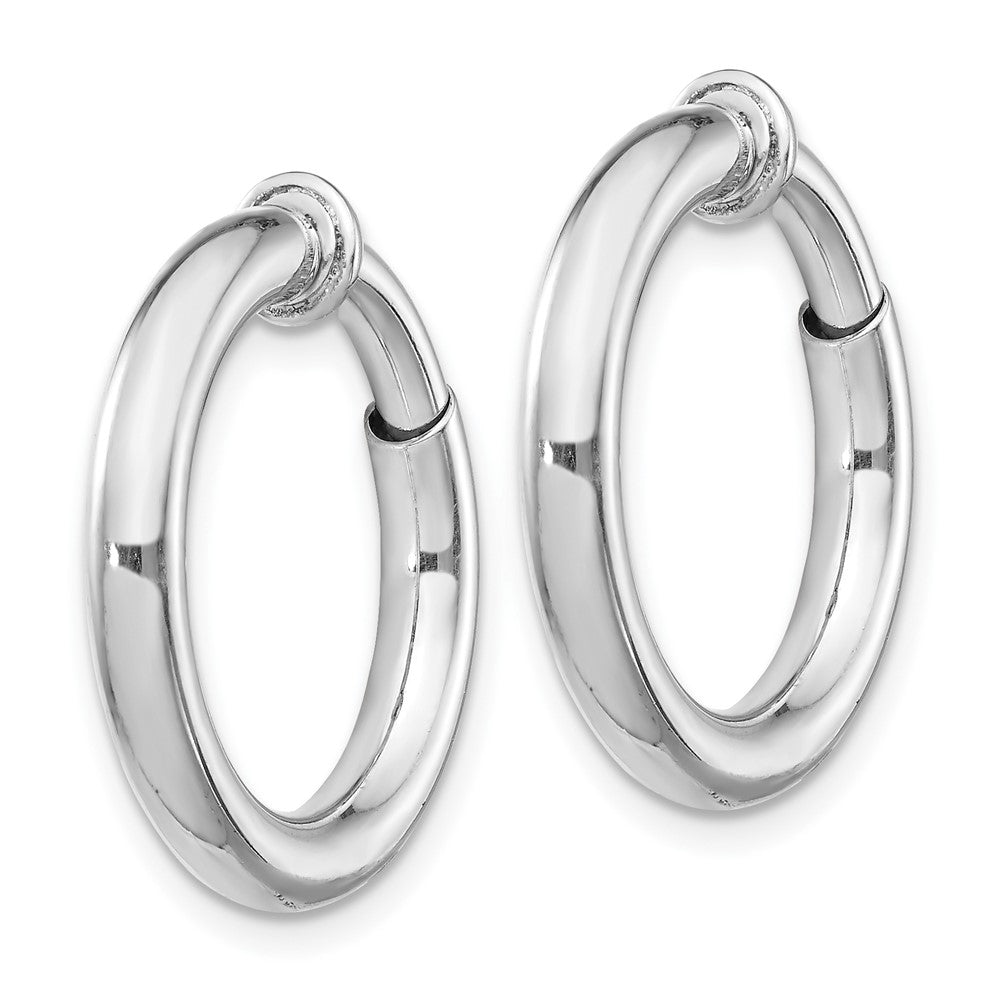 Rhodium-plated Silver 3x15mm Non-Pierced Hoop Earrings