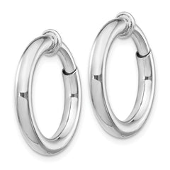 Rhodium-plated Silver 3x15mm Non-Pierced Hoop Earrings