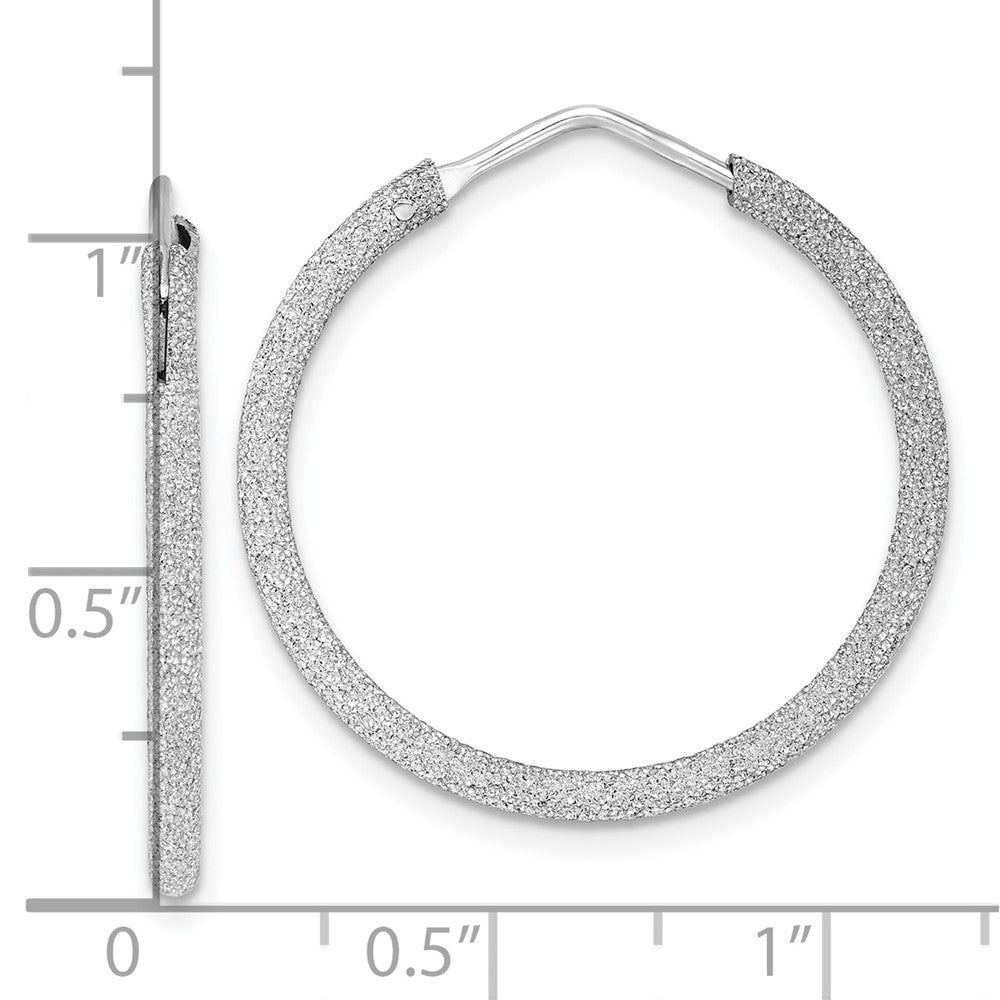 Rhodium-plated Sterling Silver Laser Cut 2mm Endless Hoop Earrings