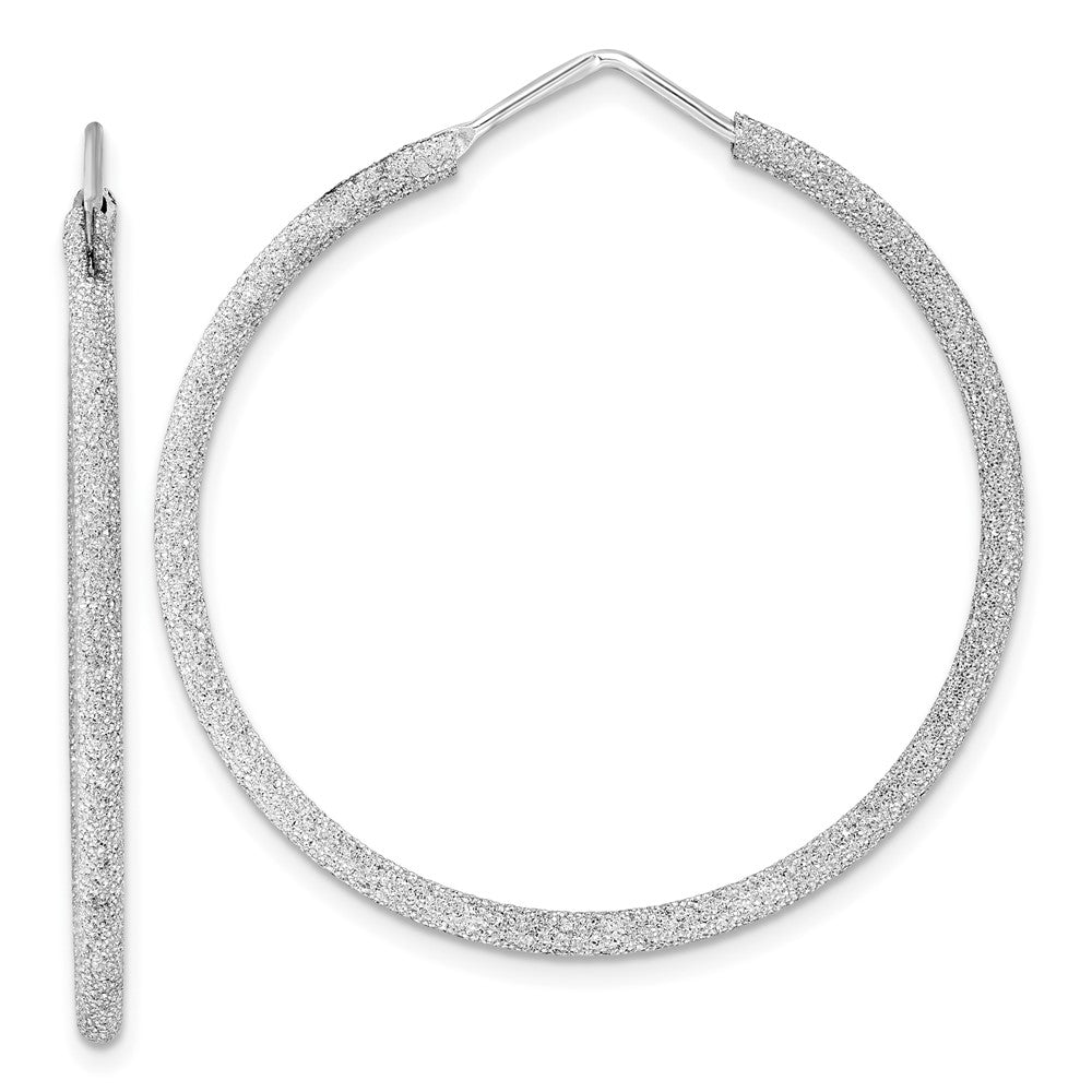 Rhodium-plated Sterling Silver Laser Cut 2mm Endless Hoop Earrings