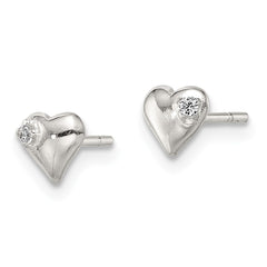 Sterling Silver Heart with CZ Post Earrings