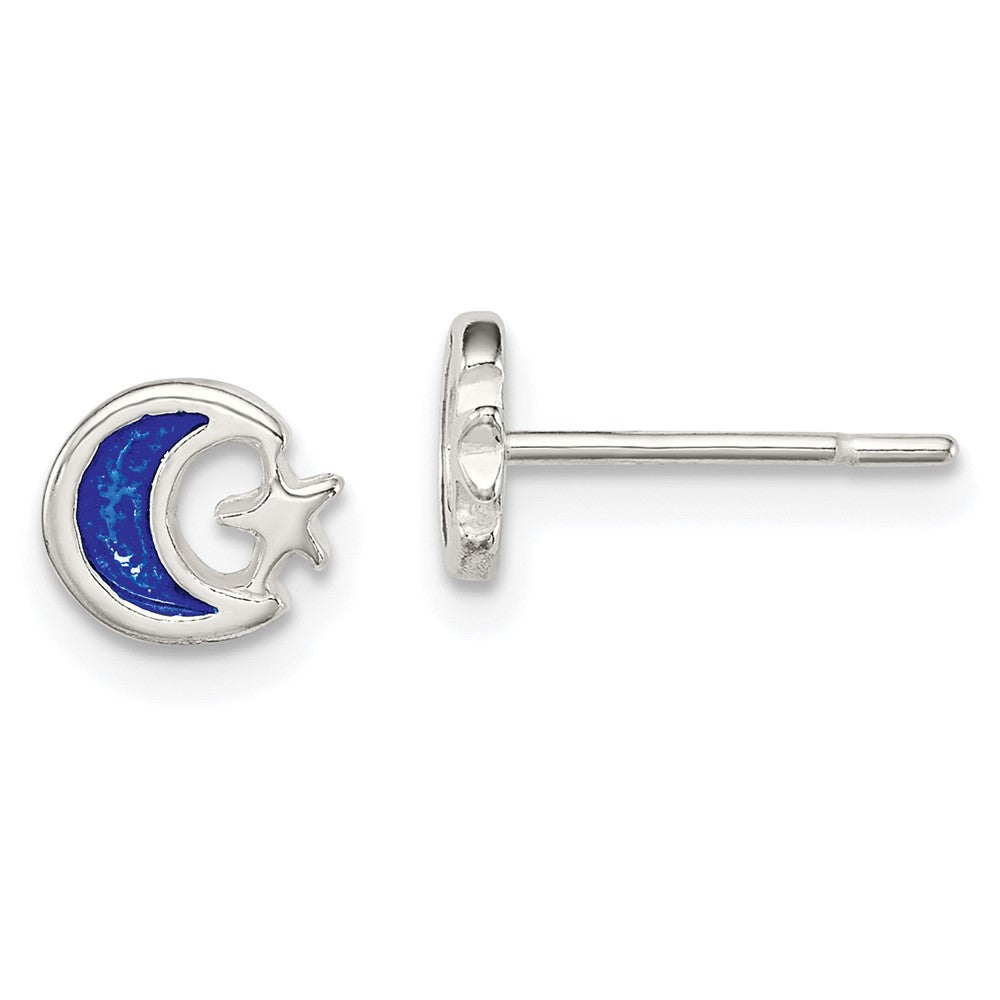 Sterling Silver Enamel Moon and Star Post Earrings