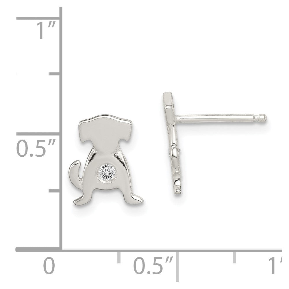 Sterling Silver Polished CZ Dog Post Earrings