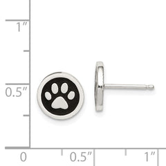 Sterling Silver Polished Enamel Paw Print Post Earrings