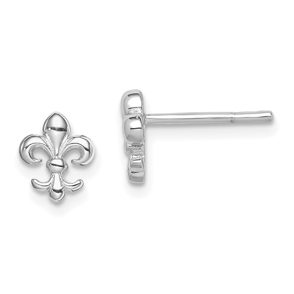 Rhodium-plated Sterling Silver Fleur de lis Post Earrings