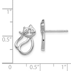 Rhodium-plated Sterling Silver CZ Open Cat Post Earrings