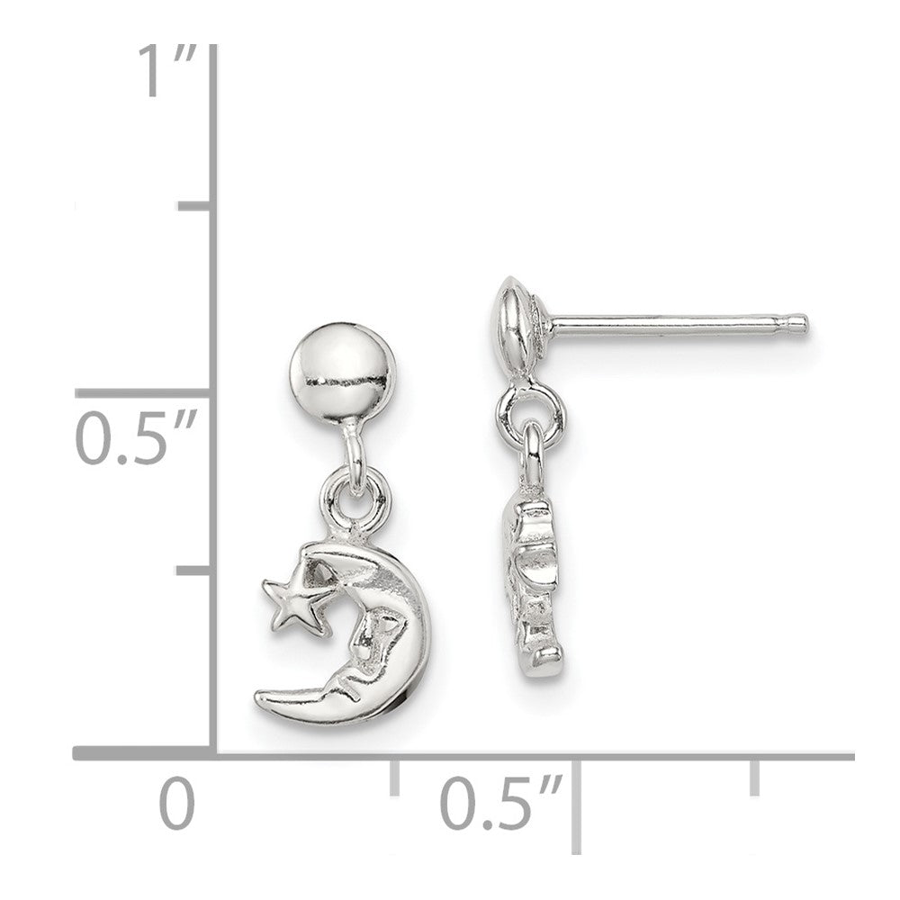 Sterling Silver Dangle Moon and Star Post Earrings