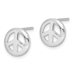 Rhodium-plated Sterling Silver Polished Peace Sign Post Earrings