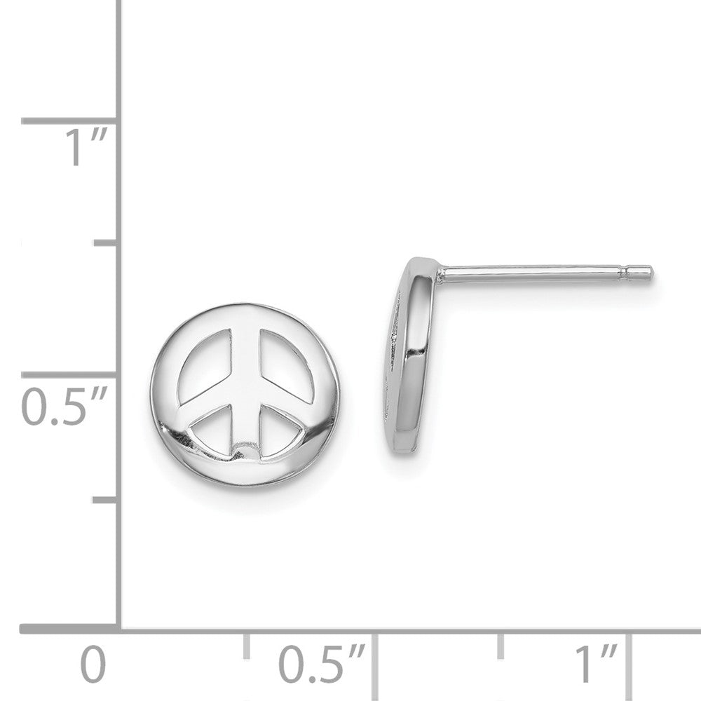 Rhodium-plated Sterling Silver Polished Peace Sign Post Earrings