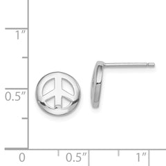 Rhodium-plated Sterling Silver Polished Peace Sign Post Earrings