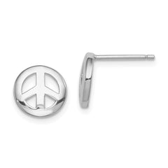 Rhodium-plated Sterling Silver Polished Peace Sign Post Earrings