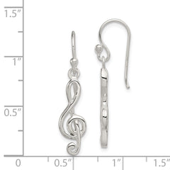 Sterling Silver Music Treble Clef Shepherd Hook Earrings