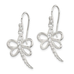 Sterling Silver CZ Dragonfly Shepherd Hook Earrings
