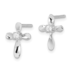 Rhodium-plated Sterling Silver CZ Cross Post Earrings