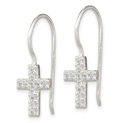 Sterling Silver CZ Cross Shepherd Hook Earrings