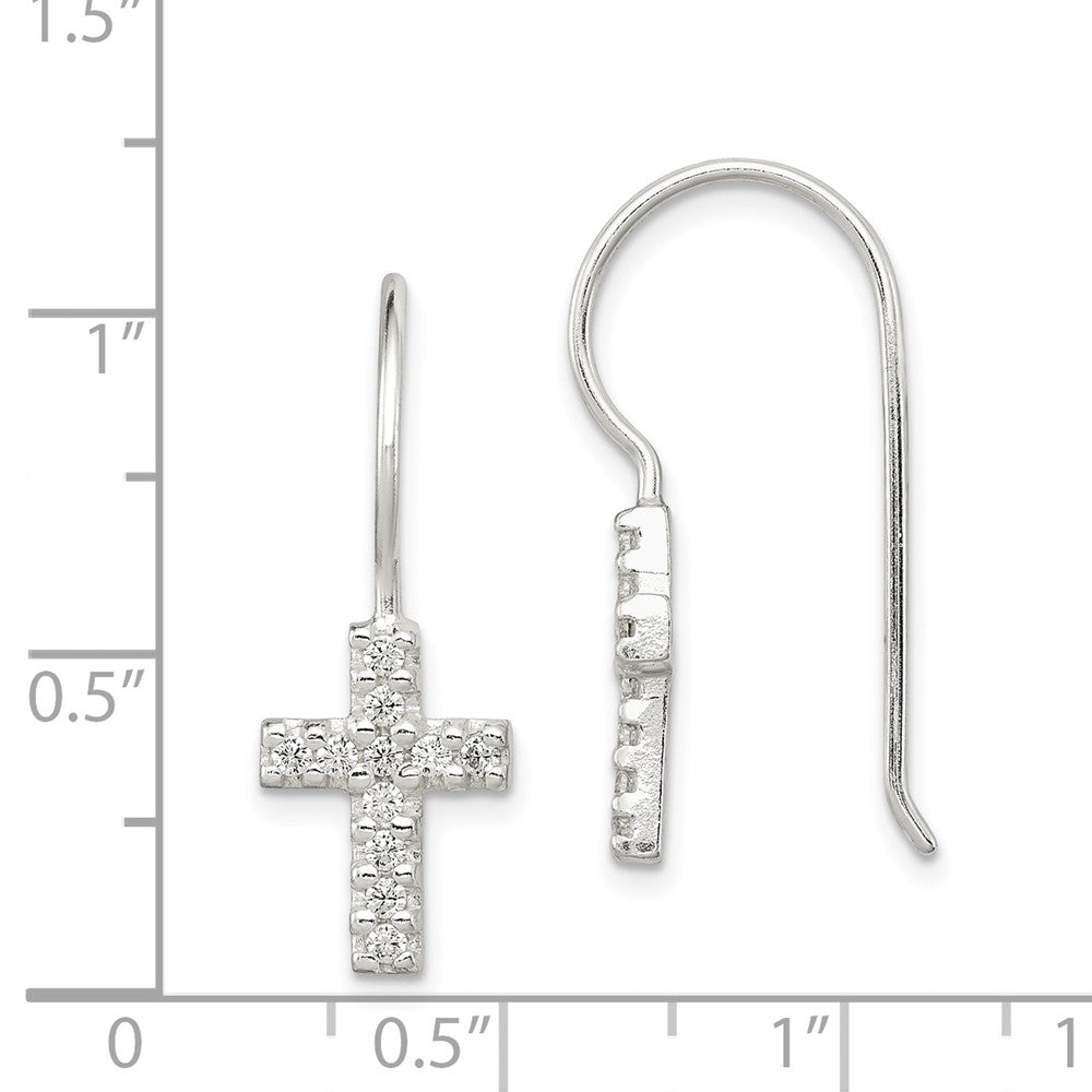 Sterling Silver CZ Cross Shepherd Hook Earrings