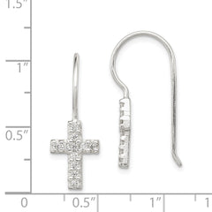 Sterling Silver CZ Cross Shepherd Hook Earrings