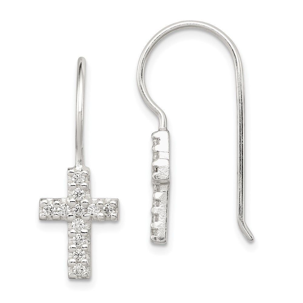 Sterling Silver CZ Cross Shepherd Hook Earrings