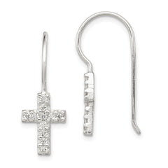 Sterling Silver CZ Cross Shepherd Hook Earrings