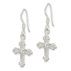 Sterling Silver CZ Cross Shepherd Hook Earrings