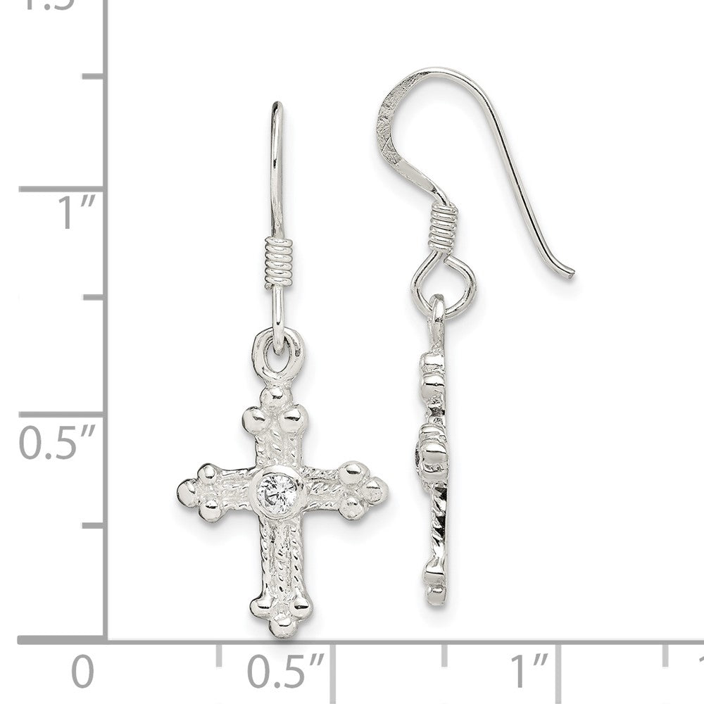 Sterling Silver CZ Cross Shepherd Hook Earrings