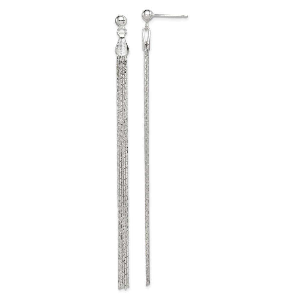 Sterling Silver Long Linear Fancy Dangle Post Earrings