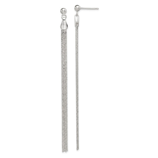 Sterling Silver Long Linear Fancy Dangle Post Earrings