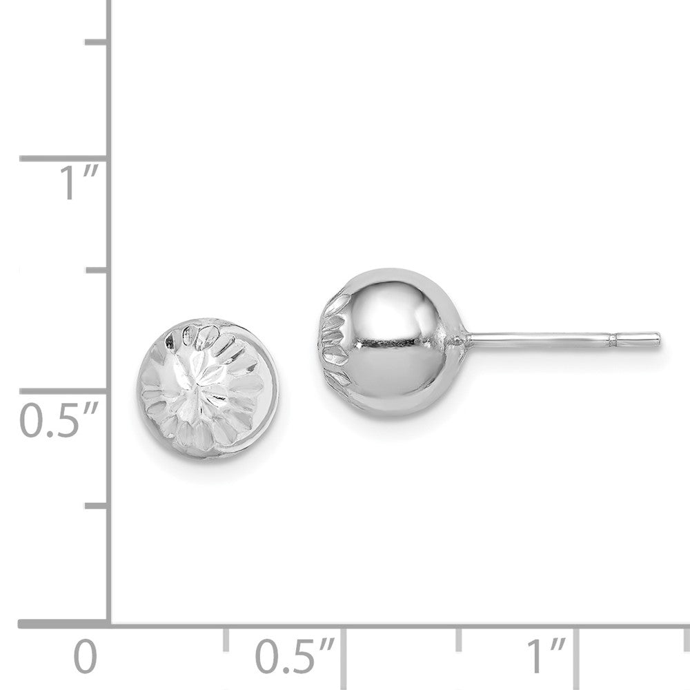 Rhodium-plated Sterling Silver Diamond-cut 8mm Ball Post Earrings