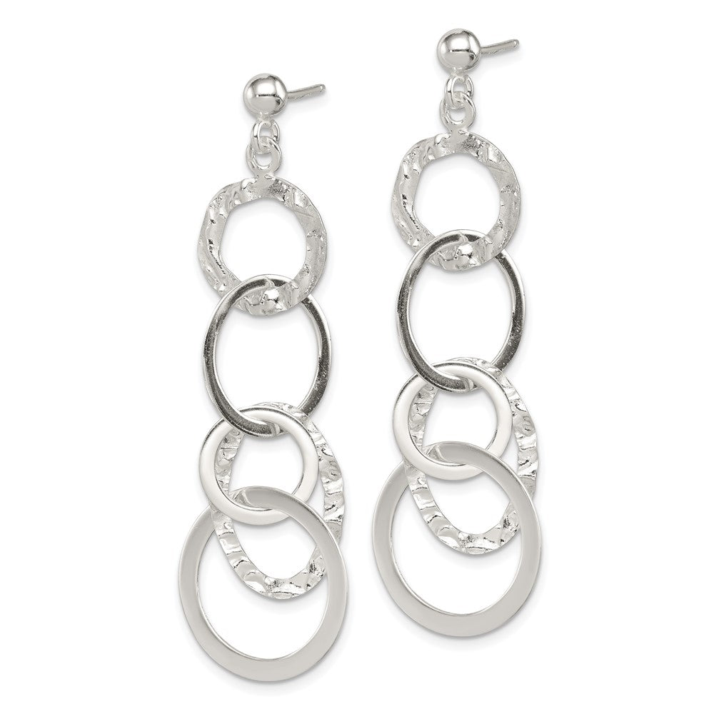 Sterling Silver Polished and Textured Circle Post Dangle Earrings