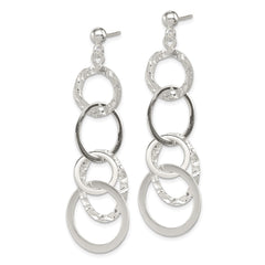 Sterling Silver Polished and Textured Circle Post Dangle Earrings