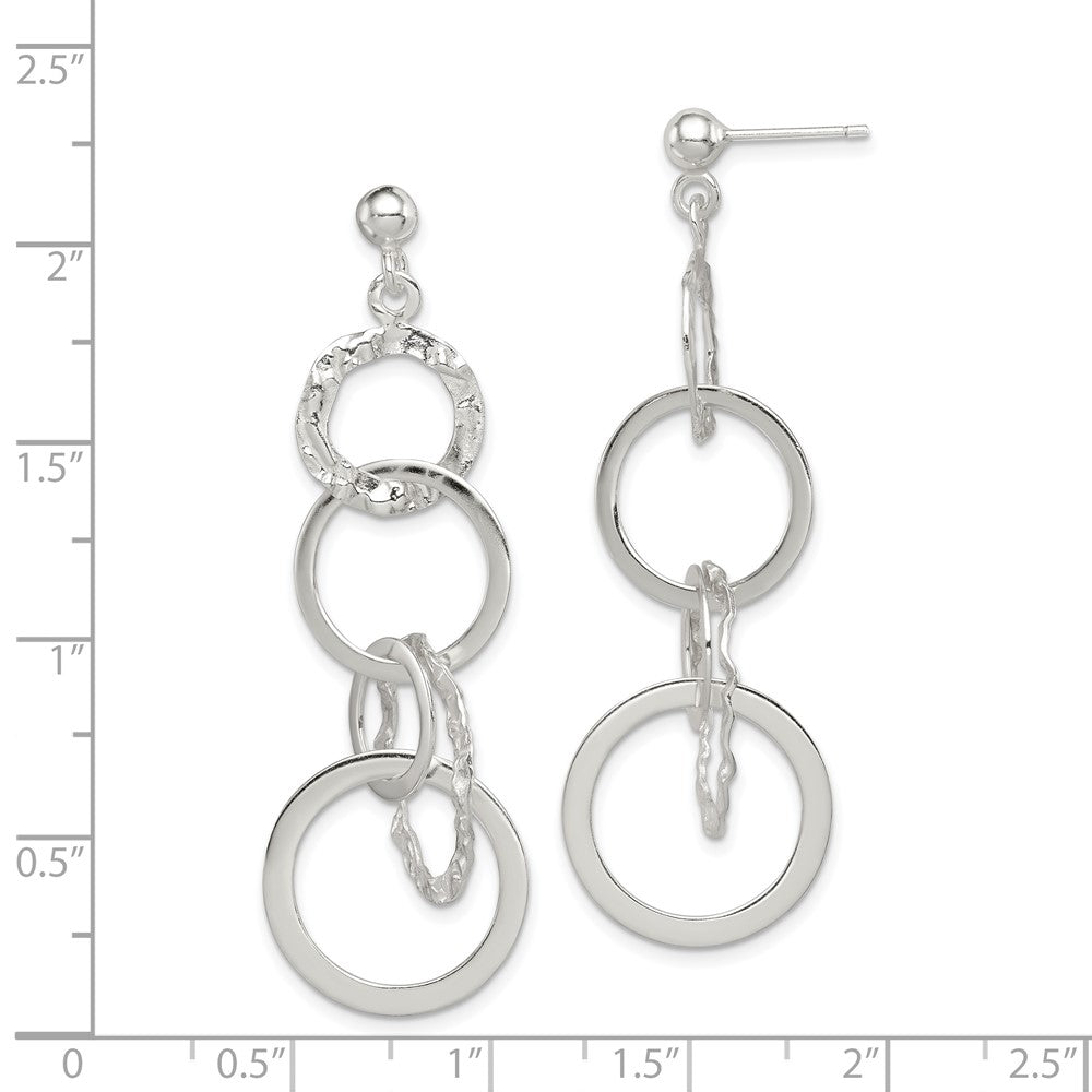 Sterling Silver Polished and Textured Circle Post Dangle Earrings