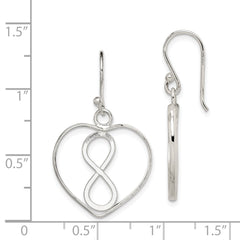 Sterling Silver Open Heart with Infinity Symbol Dangle Earrings