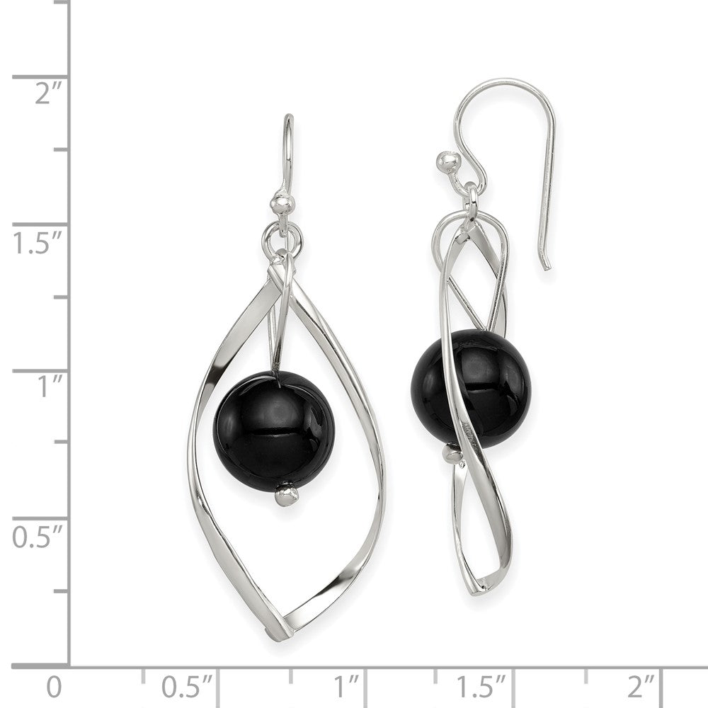 Sterling Silver Twist Dangle Onyx Earrings