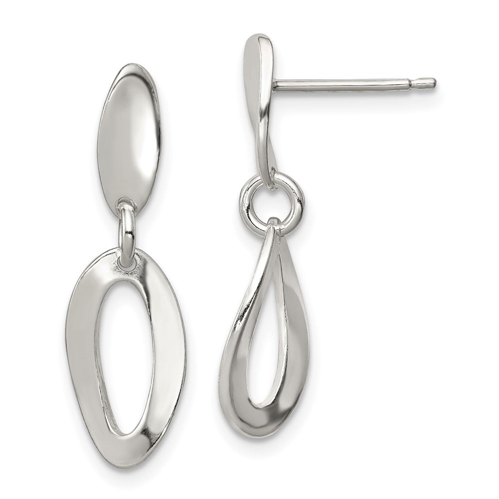 Sterling Silver Polished Oval Dangle Post Earrings
