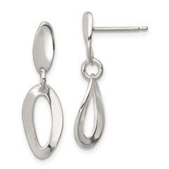 Sterling Silver Polished Oval Dangle Post Earrings