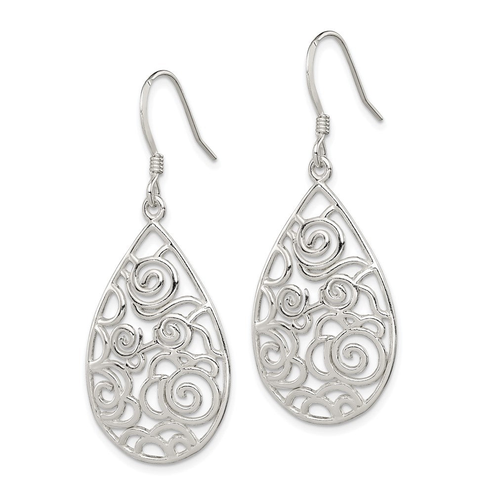 Sterling Silver Polished Filigree Dangle Earrings