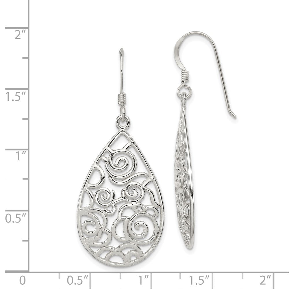 Sterling Silver Polished Filigree Dangle Earrings