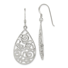 Sterling Silver Polished Filigree Dangle Earrings