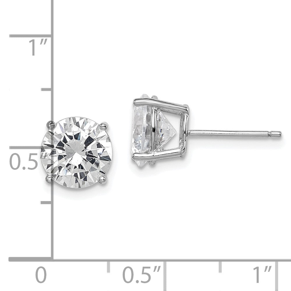 Rhodium-plated Sterling Silver Round CZ 8mm Post Earrings