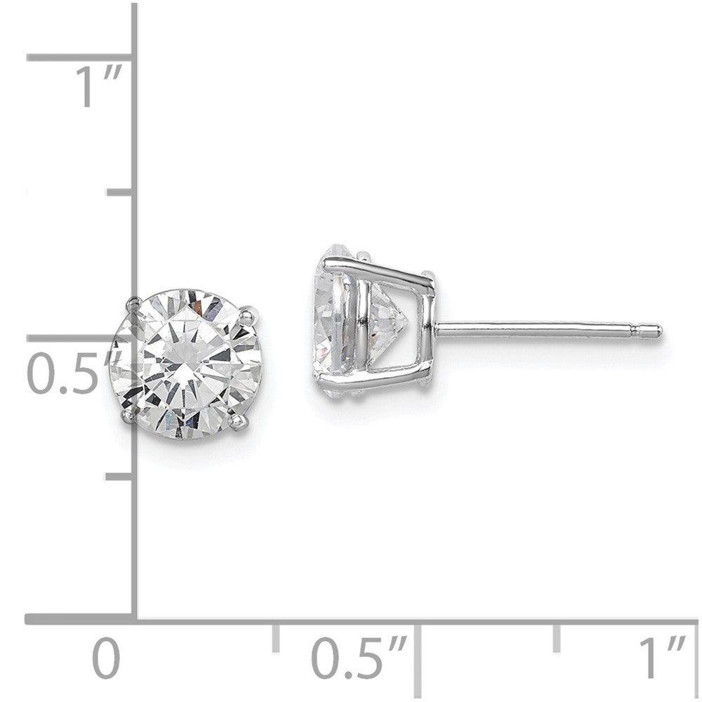 Rhodium-plated Sterling Silver Round CZ 7mm Post Earrings