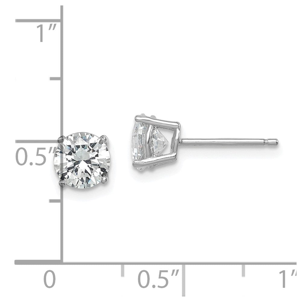 Rhodium-plated Sterling Silver Round CZ 6mm Post Earrings