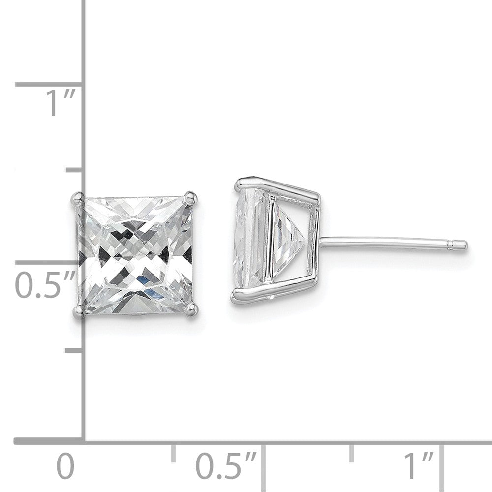 Rhodium-plated Sterling Silver CZ 8mm Square Post Earrings