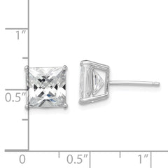 Rhodium-plated Sterling Silver CZ 8mm Square Post Earrings