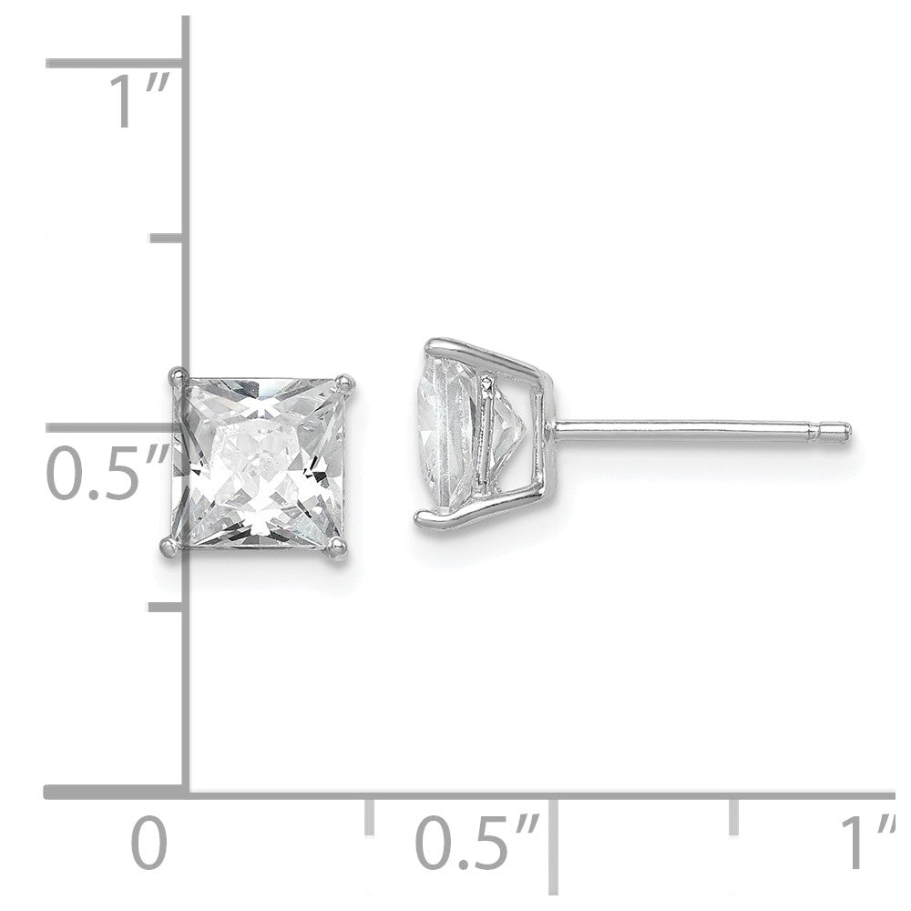 Rhodium-plated Sterling Silver CZ 6mm Square Post Earrings
