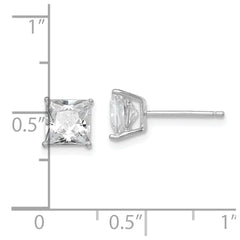 Rhodium-plated Sterling Silver CZ 6mm Square Post Earrings