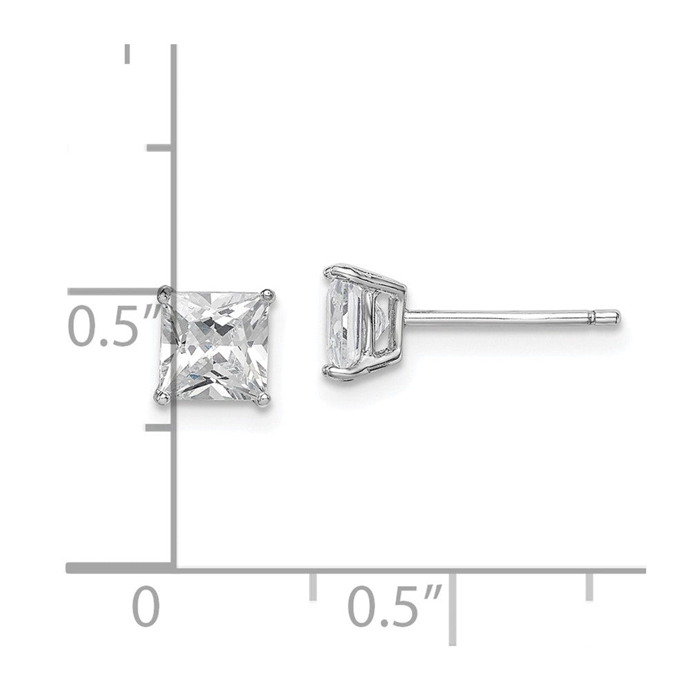 Rhodium-plated Sterling Silver CZ 5mm Square Post Earrings