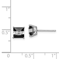 Rhodium-plated Silver Black White CZ 6mm Square Post Earrings