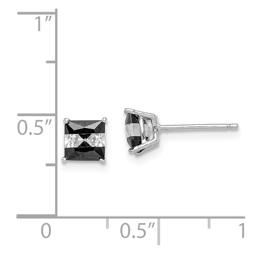 Rhodium-plated Silver Black White CZ 5mm Square Post Earrings